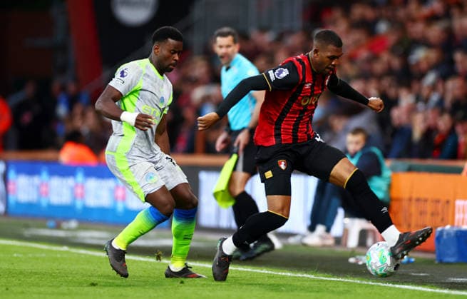 Rayan of AFC Bournemouth and Marc Guehi of Manchester City, AFC Bournemouth v Manchester City, Premier League, Football, Vitality Stadium, Bournemouth, UK - 19 May 2026Bournemouth Vitality Stadium United Kingdom EDITORIAL USE ONLY No use with unauthorised audio, video, data, fixture lists, club league logos or live services. Online in-match use limited to 120 images, no video emulation. No use in betting, games or single club league player publications. Copyright: xJamesxMarsh Shutterstockx 16881288ba