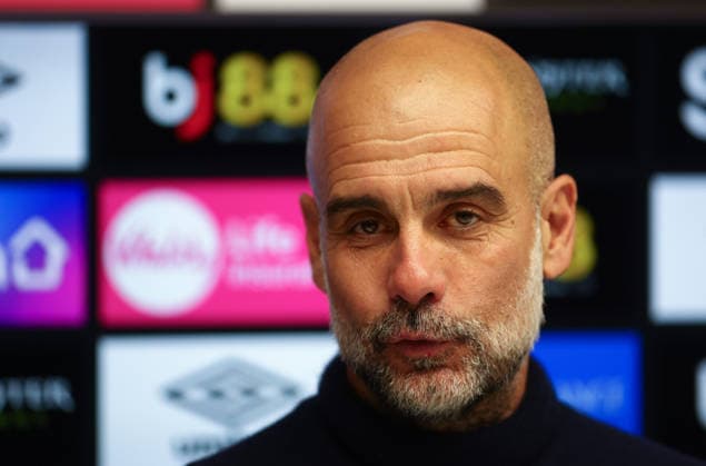 Bournemouth, England, 19th May 2026. Pep Guardiola, Manager of Manchester City talks in a press conference, PK, Pressekonferenz after the AFC Bournemouth vs Manchester City Premier League match at the Vitality Stadium, Bournemouth. Picture credit should read: Paul Terry Sportimage EDITORIAL USE ONLY. No use with unauthorised audio, video, data, fixture lists, club league logos or live services. Online in-match use limited to 120 images, no video emulation. No use in betting, games or single club league player publications. SPI_066_PT_Bournemouth_Man_City SPI-4809-0066