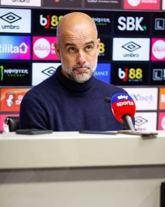 Pep Guardiola the Manchester City manager giving his post match press conference, PK, Pressekonferenz AFC Bournmeouth v Manchester City, Football, Premier League, Vitality Stadium, Bournemouth, Dorset, UK - 19 05 2026 EDITORIAL USE ONLY No use with unauthorised audio, video, data, fixture lists, club league logos or live services. Online in-match use limited to 120 images, no video emulation. No use in betting, games or single club league player publications. Copyright: xMattxImpey Shutterstockx 16884011bq