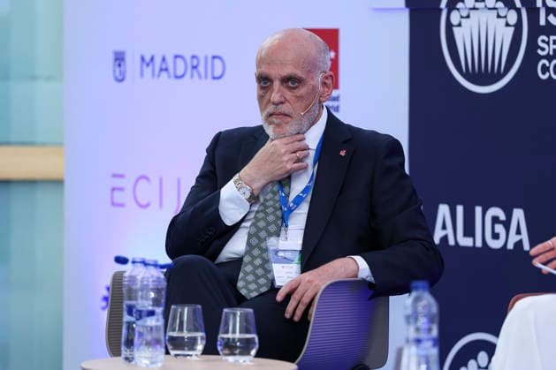 May 21, 2026, Madrid, Madrid, Spain: Javier Tebas, president of LaLiga, participates in a discussion on â€oeTechnology, Piracy, and Artificial Intelligence in Sports†during the ISDE Sports Convention at the Official College of Architects of Madrid on May 21, 2026, in Madrid, Spain. Madrid Spain - ZUMAa181 20260521_zaa_a181_020 Copyright: xIrinaxR.xHipolitox