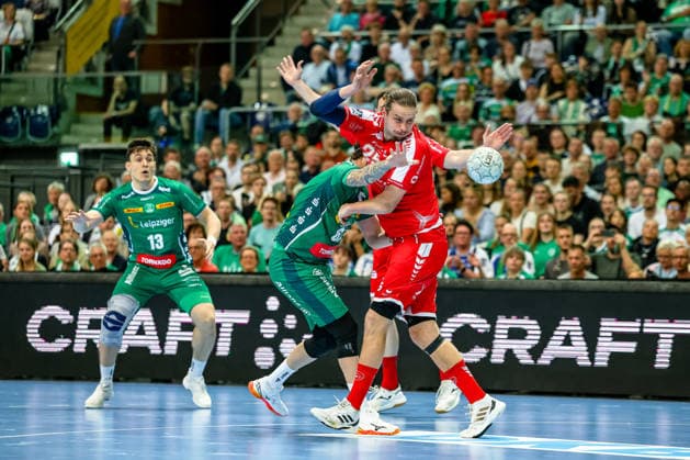 Olle Forsell Schefvert (MT Melsungen, 25) blockt, SC DHfK Leipzig vs MT Melsungen, Handball, 1. Bundesliga, 32. Spieltag, Saison 2025 2026, 21.05.2026, SC DHfK Leipzig vs MT Meslungen, Handball, 1. Bundesliga, 32. Spieltag, Saison 2025 2026, 21.05.2026 Leipzig Copyright: xEibner-Pressefoto LauraxRoemerx EP_LRR