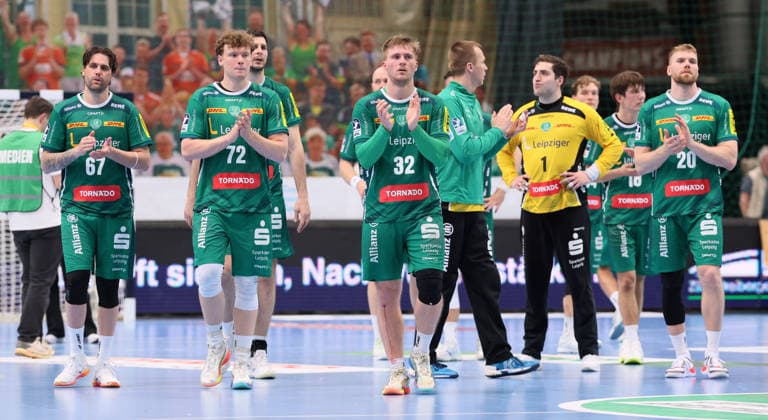 Leipzig, 21.05.2026, Arena Leipzig, Handball, Bundesliga, 32.Spieltag , SC DHfK Leipzig vs. MT Melsungen 27:33 (12:13), Im Bild; Enttäuschung bei Leipzig. , Nur zur redaktionellen Nutzung. Only editorial use. , DHB HBL regulations prohibit any use of photographs as image sequences and or quasi-video. ,