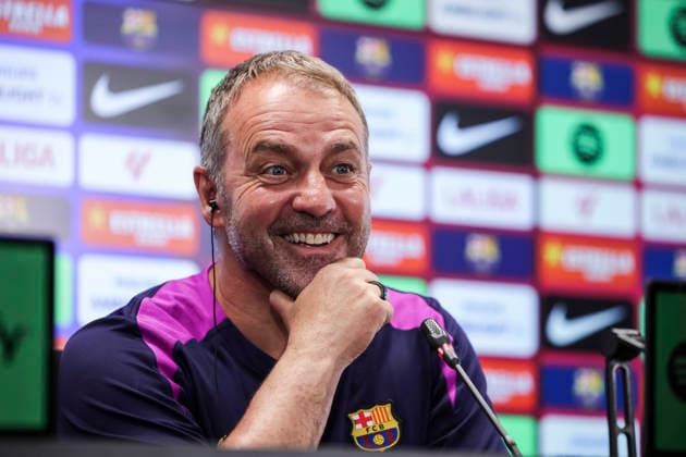 May 22, 2026, Sant Joan Despi, Barcelona, SPAIN: Hansi Flick, head coach of FC Barcelona, Barca attends his press conference, PK, Pressekonferenz during the training day of FC Barcelona ahead the Spanish League, LaLiga EA Sports, football match against Valencia CF at Ciudad Esportiva Joan Gamper on May 22, 2026 in Sant Joan Despi, Barcelona, Spain. FC Barcelona Training And Press Conference - LaLiga EA Sports - ZUMAa181 20260522_zaa_a181_079 Copyright: xJavierxBorregox