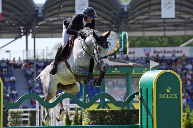 3. Platz, Kevin Staut (FRA) mit Pferd Feine de Hus HDC, 1. Qualifikation Rolex Grand Prix CSI5*, Weltfest des Pferdesports, World Equestrian Festival, TSCHIO Aachen 2026, TSCHIO statt CHIO 2026, Aachener Soers, 22. bis 24. Mai 2026, Reitsport, 22.05.2026, Aachen Aachener Soers Deutschland