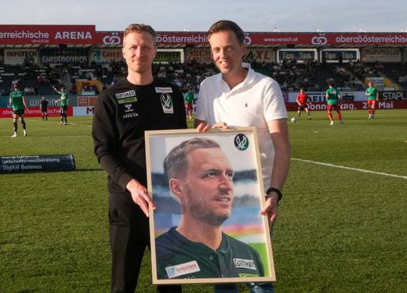 22.05.2026, Ried im Innkreis, AUT, Unterwegs in Oberösterreich, SV Oberbank Ried - Rapid Wien, Österreichische Fußball-Bundesliga, ADMIRAL Bundesliga, im Bild Maximilian Senft, Max Senft, Ried, Headcoach, Vorstand, Infrastrukturvorstand, Präsidiumsmitglied, Thomas Gahleitner, Ried, Präsident,