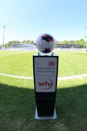 Offizieller Spielball fuer das wvf-Pokal auf Ballstaender, Themenfoto, Themenbild, Symbolfoto, Symbolbild, Stockfoto SV Stuttgarter Kickers vs. SG Sonnenhof Grossaspach, Fussball, Maenner, DB-Regio wfv-Pokalfinale, Saison 2025 2026, 23.05.2026 SV Stuttgarter Kickers vs. SG Sonnenhof Grossaspach, Fussball, Maenner, DB-Regio wfv-Pokalfinale, Saison 2025 2026, 23.05.2026 Stuttgart Copyright: xEibner-Pressefoto TobiasxBaurx EP_TBR