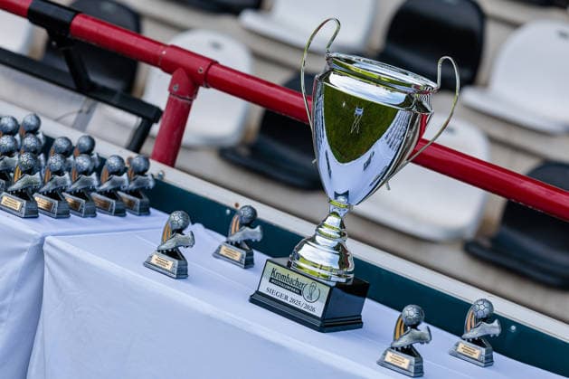 Symbolbild, Pokal und kleine Siegerpokale zur Uebergabe im Krombacher Westfalenpokal GER, SC Verl vs. SF Lotte, Fussball, Westfalenpokal, Finale, Spielzeit 2025 2026, 23.05.2026 DFL Regulations prohibit any use of photographers as image sequences and or quasi-video. GER, SC Verl vs. SF Lotte, Fussball, Westfalenpokal, Finale, Spielzeit 2025 2026, 23.05.2026 Verl Copyright: xEibner-Pressefoto JanxRollingerx EP_JSK