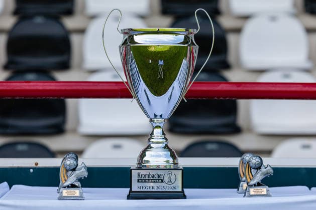Symbolbild, Pokal und kleine Siegerpokale zur Uebergabe im Krombacher Westfalenpokal GER, SC Verl vs. SF Lotte, Fussball, Westfalenpokal, Finale, Spielzeit 2025 2026, 23.05.2026 DFL Regulations prohibit any use of photographers as image sequences and or quasi-video. GER, SC Verl vs. SF Lotte, Fussball, Westfalenpokal, Finale, Spielzeit 2025 2026, 23.05.2026 Verl Copyright: xEibner-Pressefoto JanxRollingerx EP_JSK