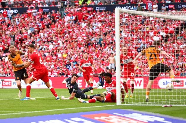 Oliver McBurnie of Hull City scoring to make it 1-0 Hull City v Middlesbrough, EFL Sky Bet Championship, Play-Off Final, Football, Wembley Stadium, London, UK - 23 May 2026London Wembley Stadium United Kingdom EDITORIAL USE ONLY No use with unauthorised audio, video, data, fixture lists, club league logos or live services. Online in-match use limited to 120 images, no video emulation. No use in betting, games or single club league player publications. Copyright: xJamesxMarsh Shutterstockx 16887365jf