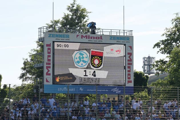 die Anzeigetafel nach dem Spiel SV Stuttgarter Kickers vs. SG Sonnenhof Grossaspach, Fussball, Maenner, DB-Regio wfv-Pokalfinale, Saison 2025 2026, 23.05.2026 SV Stuttgarter Kickers vs. SG Sonnenhof Grossaspach, Fussball, Maenner, DB-Regio wfv-Pokalfinale, Saison 2025 2026, 23.05.2026 Stuttgart Copyright: xEibner-Pressefoto TobiasxBaurx EP_TBR
