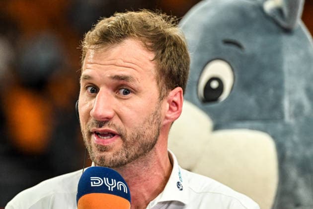 GER, BBL, Playoffs, ratiopharm Ulm vs BMA365 Bamberg Baskets 23.05.2026, ratiopharm arena, Neu-Ulm, GER, BBL, Playoffs, ratiopharm Ulm vs BMA365 Bamberg Baskets, im Bild Anton Gavel (Bamberg), Interview mit Dyn nach Spielende