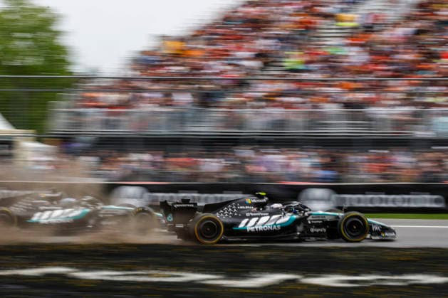 F1 - CANADIAN GRAND PRIX 2026 12 KIMI ANTONELLI Andrea (ita), Mercedes AMG F1 Team W17, 63 RUSSELL George (gbr), Mercedes AMG F1 Team W17, action, contact during the Formula 1 Grand Prix du Canada 2026, 5th round of the 2026 Formula One World Championship, WM, Weltmeisterschaft from May 22 to 24, 2026 on the Circuit Gilles Villeneuve, in Montrà al, Canada - Montrà alCanada Copyright: xDPPIx