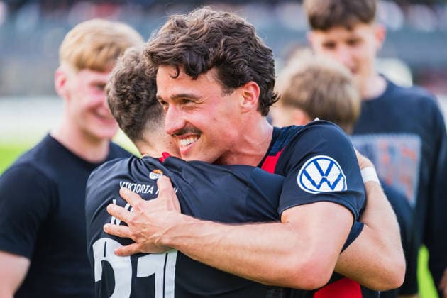 Leonhard Muenst (Viktoria Köln, 05) freude Fortuna Köln vs. FC Viktoria Köln, Fussball, Landespokal Mittelrhein 2025 26, Finale, Saison 2025 26, 23.05.2026, Fortuna Köln vs. FC Viktoria Köln, Fussball, Landespokal Mittelrhein, Finale, Saison 2025 26, 23.05.2026 Köln Copyright: xEibner-Pressefoto LukasxBaldygax EP_LBA