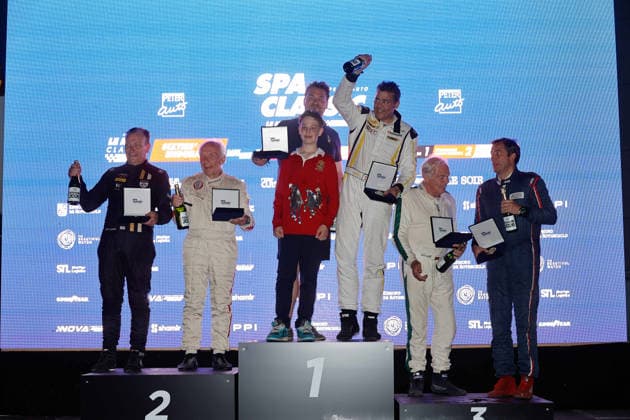 LE MANS CLASSIC SERIES 2026 - SPA-CLASSIC 61 OREBI GANN Simon (gbr), LOCKIE Calum (gbr), Morgan SLR 1965, Sixties Endurance,161 LIBENS Serge (bel), COLLARD Jean-Andrà (bel), Austin-Healey 3000 Mk II 1962, Sixties Endurance, 188 ROLNER Andreas (dnk), ROLNER Lars (dnk), Ferrari 275 GTB 1965, Sixties Endurance, Podium portrait during the 2026 Spa-Classic, 2nd round of the Le Mans Classic Series 2026, from May 22 to 24 in Circuit de Spa-Francorchamps, in Stavelot, Belgium - StavelotBelgium Copyright: xPauloxMariax