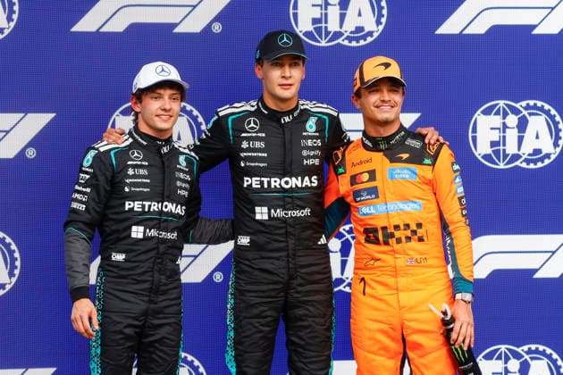 Montreal 2026, Montreal, Quebec, Canada, FIA F1 GP Canada, 12 KIMI ANTONELLI Andrea (ita), Mercedes AMG F1 Team W17, 63 RUSSELL George (gbr), Mercedes AMG F1 Team W17, 01 NORRIS Lando (gbr), McLaren F1 Team MCL40, action, Qualifying, pole position