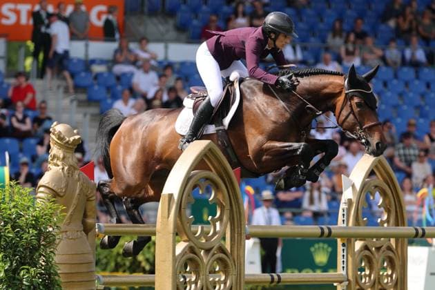 Janika Sprunger (SUI) mit Pferd Victory Music Z, 1. Platz, Siegerin, S9 - Preis des Handwerks, Youngster-Tour Finale, CSIYH1* - Springprüfung mit Stechen für junge Pferde , Weltfest des Pferdesports, World Equestrian Festival, TSCHIO Aachen 2026, TSCHIO statt CHIO 2026, Aachener Soers, 22. bis 24. Mai 2026, Reitsport, 24.05.2026, Aachen Aachener Soers Deutschland