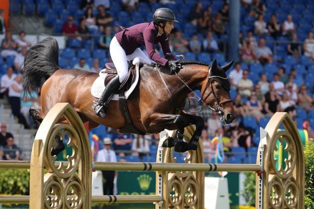 Janika Sprunger (SUI) mit Pferd Victory Music Z, 1. Platz, Siegerin, S9 - Preis des Handwerks, Youngster-Tour Finale, CSIYH1* - Springprüfung mit Stechen für junge Pferde , Weltfest des Pferdesports, World Equestrian Festival, TSCHIO Aachen 2026, TSCHIO statt CHIO 2026, Aachener Soers, 22. bis 24. Mai 2026, Reitsport, 24.05.2026, Aachen Aachener Soers Deutschland