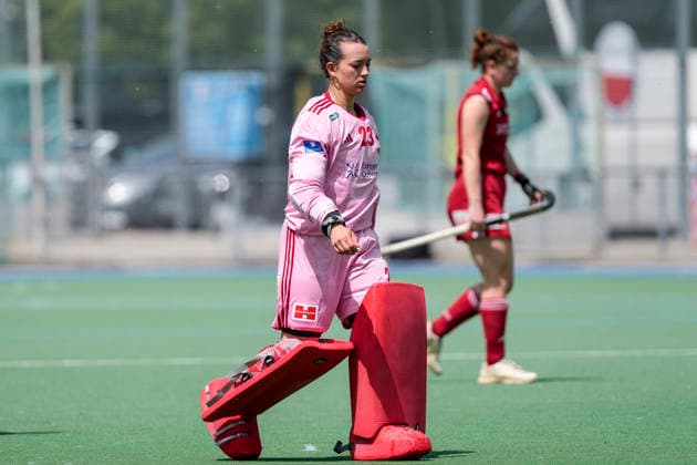 Lisa Höllriegl (Torhüterin, Torwart, KTHC, 23), Spielerin, Spielerinnen von Rot-Weiss Köln (KTHC), Aktion, Action, Spielszene, enttäuscht schauend, Enttäuschung, Frustration, disappointed, pessimistisch, 24.05.2026, Mannheim (Deutschland), Hockey, Deutsche Meisterschaft, Viertelfinale 3, Damen, Mannheimer HC - Rot-Weiss Köln