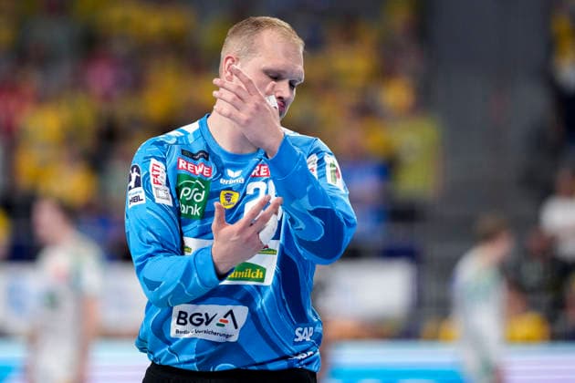 David Späth (Torwart, RNL, 29), Einzelbild, Einzelfoto, Aktion, Action, Spieler der Rhein-Neckar-Löwen, enttäuscht schauend, Enttäuschung, Frustration, disappointed, pessimistisch, 24.05.2026, Mannheim (Deutschland), Handball, Bundesliga, Rhein-Neckar Löwen - SC Magdeburg