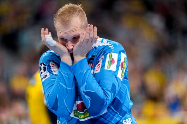David Späth (Torwart, RNL, 29), Spieler der Rhein-Neckar-Löwen, Einzelbild, Einzelfoto, Aktion, Action, enttäuscht schauend, Enttäuschung, Frustration, disappointed, pessimistisch, 24.05.2026, Mannheim (Deutschland), Handball, Bundesliga, Rhein-Neckar Löwen - SC Magdeburg
