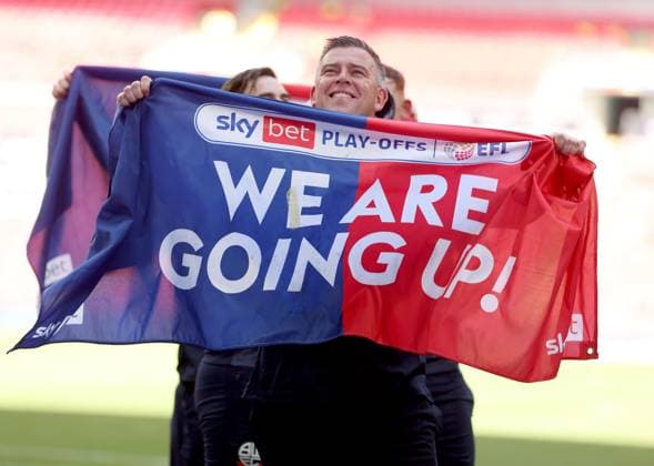 Steven Schumacher manager of Bolton Wanderers celebrates after winning the EFL Championship Play-off Final and promotion to the Premier League Bolton Wanderers v Stockport County, EFL Sky Bet League One, Play-Off Final, Football, Wembley Stadium, London, UK - 24 May 2026London Wembley Stadium United Kingdom EDITORIAL USE ONLY No use with unauthorised audio, video, data, fixture lists, club league logos or live services. Online in-match use limited to 120 images, no video emulation. No use in betting, games or single club league player publications. Copyright: xKieranxMcManus Shutterstockx 16889802ek