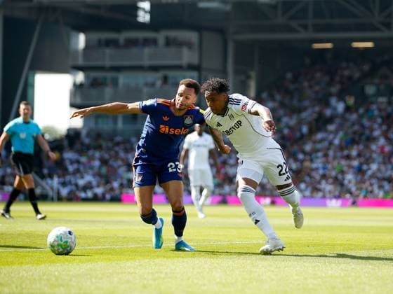 Kevin of Fulham takes on Jacob Murphy of Newcastle United Fulham v Newcastle United, Premier League, Football, Craven Cottage, London, UK - 24 May 2026London Craven Cottage United Kingdom EDITORIAL USE ONLY No use with unauthorised audio, video, data, fixture lists, club league logos or live services. Online in-match use limited to 120 images, no video emulation. No use in betting, games or single club league player publications. Copyright: xMattxImpey Shutterstockx 16889842ce