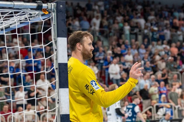 Es fehlte nicht viel zum Tor von Andreas Wolff (THW Kiel, 33). Bergischer HC vs. THW KIel, Handball, DAIKIN HBL, 32. Spieltag, Saison 2025 2026, 24.05.2026 Bergischer HC vs. THW Kiel, Handball, DAIKIN HBL, 32. Spieltag, Saison 2025 2026, 24.05.2026 Duesseldorf Copyright: xEibner-Pressefoto ThomasxHaeslerx EP_THR