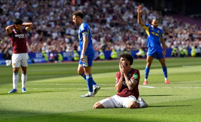 Pablo of West Ham United reacts after going close to scoring West Ham United v Leeds United, Premier League, Football, London Stadium, London, UK - 24 May 2026London London Stadium United Kingdom EDITORIAL USE ONLY No use with unauthorised audio, video, data, fixture lists, club league logos or live services. Online in-match use limited to 120 images, no video emulation. No use in betting, games or single club league player publications. Copyright: xAlanxWalter Shutterstockx 16889881p