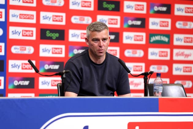 Bolton Wanderers manager Steven Schumacher in the Interview room EFL Partner advertising Bolton Wanderers v Stockport County, EFL Sky Bet League One, Play-Off Final, Football, Wembley Stadium, London, UK - 24 May 2026London Wembley Stadium United Kingdom EDITORIAL USE ONLY No use with unauthorised audio, video, data, fixture lists, club league logos or live services. Online in-match use limited to 120 images, no video emulation. No use in betting, games or single club league player publications. Copyright: xAndrewxFosker Shutterstockx 16889807dz