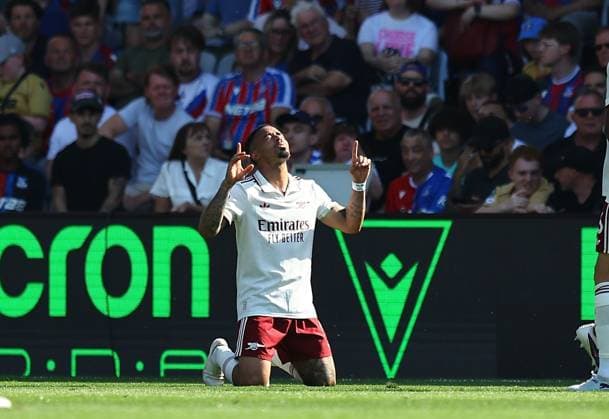 Gabriel Jesus of Arsenal celebrates scoring the opening goal Crystal Palace v Arsenal, Premier League, Football, Selhurst Park, London, UK - 24 May 2026London Selhurst Park United Kingdom EDITORIAL USE ONLY No use with unauthorised audio, video, data, fixture lists, club league logos or live services. Online in-match use limited to 120 images, no video emulation. No use in betting, games or single club league player publications. Copyright: xMichaelxZemanek Shutterstockx 16889837ag