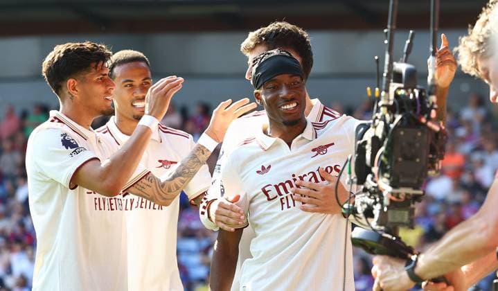 Noni Madueke of Arsenal celebrates scoring their sides second goal Crystal Palace v Arsenal, Premier League, Football, Selhurst Park, London, UK - 24 May 2026London Selhurst Park United Kingdom EDITORIAL USE ONLY No use with unauthorised audio, video, data, fixture lists, club league logos or live services. Online in-match use limited to 120 images, no video emulation. No use in betting, games or single club league player publications. Copyright: xMichaelxZemanek Shutterstockx 16889837at