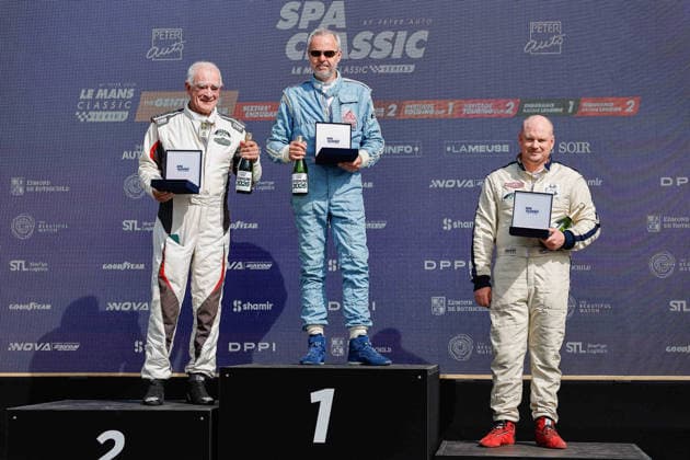 LE MANS CLASSIC SERIES 2026 - SPA-CLASSIC WARD Steve (gbr), Jaguar XK120 Roadster 1951, The Gentlemen Challenge, portrait, JULLY Marc (che), Porsche 356 (B) S 75 Hardtop-Coupà T 5 1961, The Gentlemen Challenge, portrait, STAMM Heinz (che), Aston Martin DB2 4 Bertone Competition Spider 1953, The Gentlemen Challenge, portrait Podium portrait during the 2026 Spa-Classic, 2nd round of the Le Mans Classic Series 2026, from May 22 to 24 in Circuit de Spa-Francorchamps, in Stavelot, Belgium - StavelotBelgium Copyright: xPauloxMariax