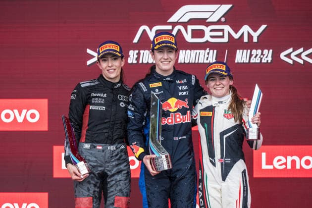 Podium des F1 Academy Hauptrennens, Emma Felbermayr (AUT, Audi Revolut F1 Team), CAN, Großer Preis von Kanada, Montreal, Motorsport, Formel 1, 24.05.2026 CAN, Großer Preis von Kanada, Montreal, Motorsport, Formel 1 Montreal Copyright: xEibner-Pressefotox EP_MKB
