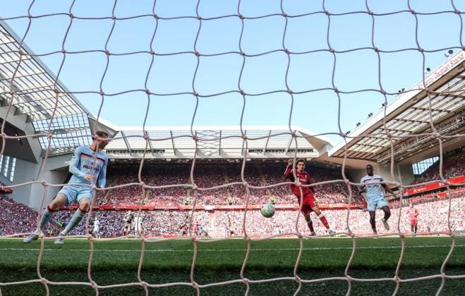 Liverpool s Curtis Jones scores the opening goal Liverpool v Brentford, Premier League, Football, Anfield, Liverpool, UK - 24 May 2026Liverpool Anfield United Kingdom EDITORIAL USE ONLY No use with unauthorised audio, video, data, fixture lists, club league logos or live services. Online in-match use limited to 120 images, no video emulation. No use in betting, games or single club league player publications. Copyright: xAlexxDodd Shutterstockx 16889846bt