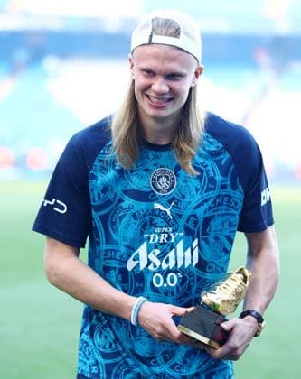 Erling Haaland of Manchester City holds the Premier League golden boot at the end of the match Manchester City v Aston Villa, Premier League, Football, Etihad Stadium, Manchester, UK - 24 May 2026Manchester Etihad Stadium United Kingdom EDITORIAL USE ONLY No use with unauthorised audio, video, data, fixture lists, club league logos or live services. Online in-match use limited to 120 images, no video emulation. No use in betting, games or single club league player publications. Copyright: xMattxWest Shutterstockx 16889851au