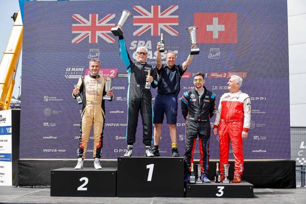 LE MANS CLASSIC SERIES 2026 - SPA-CLASSIC 09 MEINS Richard (gbr), HUFF Rob (gbr), Jaguar XJS Serie 1 1985, Group A1, Heritage Touring Cup 2, 38 EVERARD James (gbr), BMW Serie 5 E28 528i 1982, Group A1, Heritage Touring Cup 2, 35 TRABER Christian (che), TRABER Nicolas (che), BMW 635 CSi 1985, Group A1, Heritage Touring Cup 2, Podium portrait during the 2026 Spa-Classic, 2nd round of the Le Mans Classic Series 2026, from May 22 to 24 in Circuit de Spa-Francorchamps, in Stavelot, Belgium - StavelotBelgium Copyright: xPauloxMariax