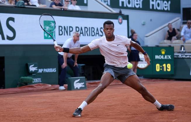 Giovanni Mpetshi Perricard of France in action French Open Tennis, Day One, Tennis, Roland Garros, Paris, France - 24 May 2026Paris Roland Garros France EDITORIAL USE ONLY No use with unauthorised audio, video, data, fixture lists, club league logos or live services. Online in-match use limited to 120 images, no video emulation. No use in betting, games or single club league player publications. Copyright: xEllaxLing Shutterstockx 16889886aj