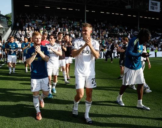 Fulham players re-emerge from the changing room to thank the fans for their support during the season after the last game Fulham v Newcastle United, Premier League, Football, Craven Cottage, London, UK - 24 May 2026London Craven Cottage United Kingdom EDITORIAL USE ONLY No use with unauthorised audio, video, data, fixture lists, club league logos or live services. Online in-match use limited to 120 images, no video emulation. No use in betting, games or single club league player publications. Copyright: xMattxImpey Shutterstockx 16889842hb