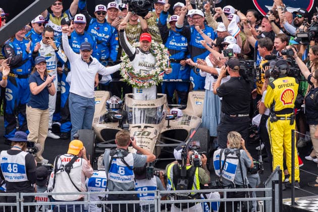 May 24, 2026, Speedway, Indiana, USA: IndyCar, Indy Car, IRL, USA SERIES driver, FELIX ROSENQVIST (60) (SWE) of Varnamo, Sweden, wins the Indianapolis 500 at Indianapolis Motor Speedway in SPEEDWAY, Indiana. INDYCAR SERIES: May 24, 2026: Indianapolis 500: Felix Rosenqvist - ZUMAa161 20260524_aaa_a161_010 Copyright: xWalterxArce GMGx