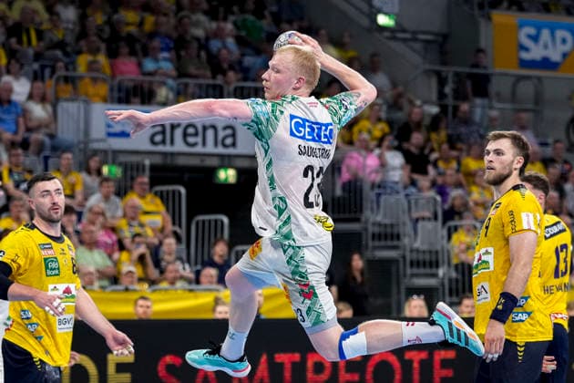 Magnus Saugstrup (SCM, 23), beim Sprungwurf, Wurf, Torwurf, Action, Aktion, Spielszene, 24.05.2026, Mannheim (Deutschland), Handball, Bundesliga, Rhein-Neckar Löwen - SC Magdeburg