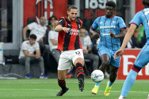 ADRIEN RABIOT, Milan, MICHEL ADOPO, Cagliari, Serie A, 2025-26, Milan vs Cagliari 1-2, 24-05-2026, Contrasto, Action, Maglia. Shirt, 2026-27 SERIE A 2025-26 MILAN-CAGLIARI 1-2 Maglia 2026-27