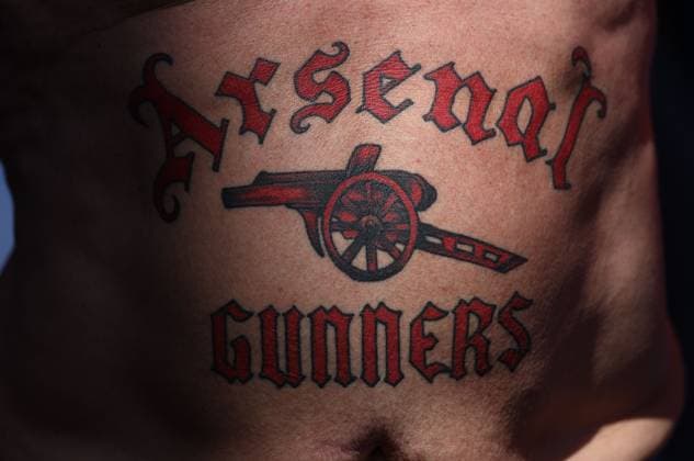 Arsenal fan belly tattoo Crystal Palace v Arsenal, Premier League, Football, Selhurst Park, London, UK - 24 May 2026London Selhurst Park United Kingdom EDITORIAL USE ONLY No use with unauthorised audio, video, data, fixture lists, club league logos or live services. Online in-match use limited to 120 images, no video emulation. No use in betting, games or single club league player publications. Copyright: xMichaelxZemanek Shutterstockx 16889837dv