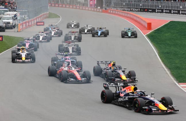 24.05.2026, Circuit Gilles-Villeneuve, Montreal, FORMULA 1 LENOVO GRAND PRIX DU CANADA 2026 , im Bild Max Verstappen (NLD), Oracle Red Bull Racing, g6 , Charles Leclerc (MCO), Scuderia Ferrari HP, Franco Colapinto (ARG), BWT Alpine F1 Team, Liam Lawson (NZL), Visa Cash App Racing Bulls Formula One Team, Nico Hülkenberg (DEU), Audi Revolut F1 Team (Photo by Mark Urquhart Hasan Bratic DeFodi Images) -