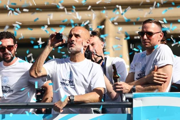 Manchester City out going manager Pep Guardiola Manchester City Carabao Cup and FA Cup trophy Parade, Premier League, Football, Manchester, UK - 25 May 2026Manchester United Kingdom EDITORIAL USE ONLY No use with unauthorised audio, video, data, fixture lists, club league logos or live services. Online in-match use limited to 120 images, no video emulation. No use in betting, games or single club league player publications. Copyright: xPhilxOldham Shutterstockx 16889909y