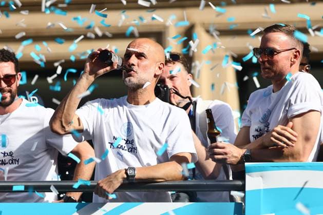 Manchester City out going manager Pep Guardiola Manchester City Carabao Cup and FA Cup trophy Parade, Premier League, Football, Manchester, UK - 25 May 2026Manchester United Kingdom EDITORIAL USE ONLY No use with unauthorised audio, video, data, fixture lists, club league logos or live services. Online in-match use limited to 120 images, no video emulation. No use in betting, games or single club league player publications. Copyright: xPhilxOldham Shutterstockx 16889909z