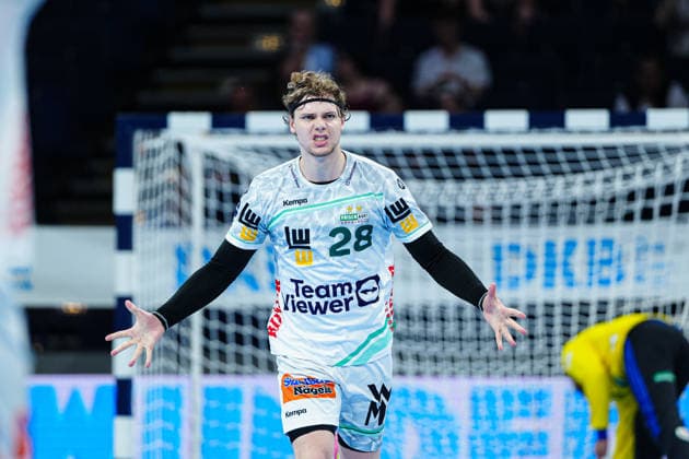 Torjubel Franko Lastro (Frisch Auf Goeppingen, 28) GER, Handball Verein Hamburg vs. Frisch Auf Goeppingen, Handball, 1. Bundesliga, Spieltag 32, Saison 2025 2026, 25.05.2026 GER, Handball Sport Verein Hamburg vs. Frisch Auf Goeppingen, Handball, 1. Bundesliga, Spieltag 32, Saison 2025 2026, 25.05.2026 Hamburg Copyright: xEibner-Pressefoto MarcelxvonxFehrnx EP_MFN