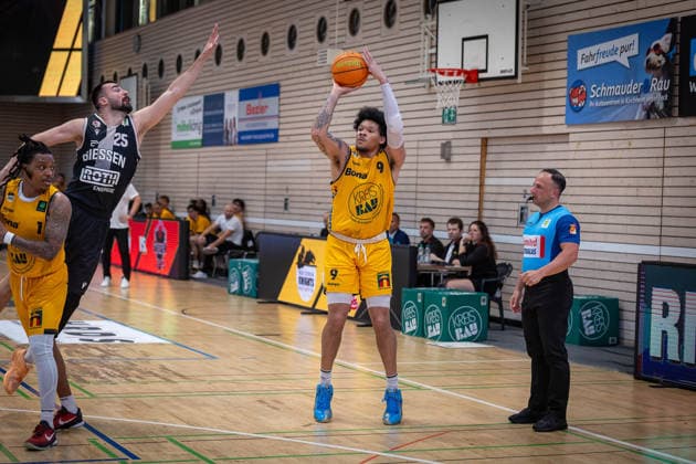Tylan James Pope (Bozic Estriche Knights Kirchheim, 09) GER, Bozic Estriche Knights Kirchheim vs. Giessen 46ers, BARMER 2. Basketball Bundesliga, Playoffs Halbfinale Spiel 3, Saison 2025 2026, 26.05.2026 GER, Bozic Estriche Knights Kirchheim vs. Giessen 46ers, BARMER 2. Basketball Bundesliga, Playoffs Halbfinale Spiel 3, Saison 2025 2026, 26.05.2026 Goeppingen Copyright: xEibner-Pressefoto NinaxSanderx EP_NSR