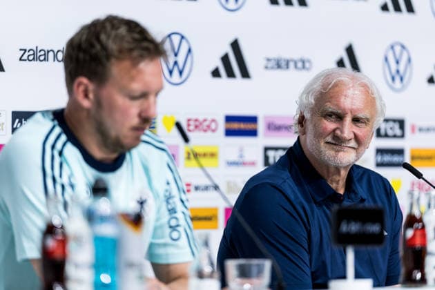 HERZOGENAURACH, GERMANY - MAY 27: Rudi Voeller (Völler, Voller, Director A national team, Nationalteam Germany) during the press conference, PK, Pressekonferenz to start the trainings camp of Germany to prepare for the FIFA World Cup, WM, Weltmeisterschaft, Fussball 2026 on May 27, 2026 in Herzogenaurach, Germany. Bavaria Germany Copyright: xSteffiexWunderlx