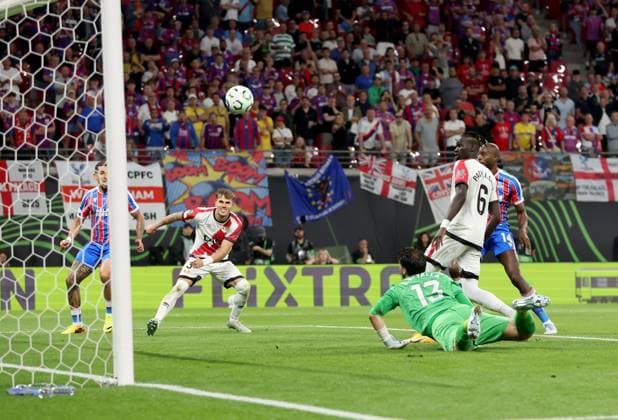 Jean-Philippe Mateta of Crystal Palace scores their side s first goal of the game Crystal Palace v Rayo Vallecano, UEFA Conference League, Final, Football, Red Bull Arena, Leipzig, Germany - 27 May 2026Leipzig Red Bull Arena Germany EDITORIAL USE ONLY No use with unauthorised audio, video, data, fixture lists, club league logos or live services. Online in-match use limited to 120 images, no video emulation. No use in betting, games or single club league player publications. Copyright: xKieranxMcManus Shutterstockx 16898266cl