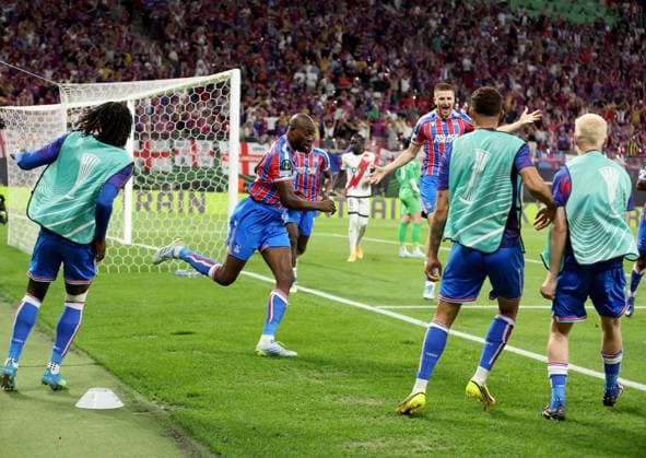 Jean-Philippe Mateta of Crystal Palace celebrates scoring their side s first goal of the game Crystal Palace v Rayo Vallecano, UEFA Conference League, Final, Football, Red Bull Arena, Leipzig, Germany - 27 May 2026Leipzig Red Bull Arena Germany EDITORIAL USE ONLY No use with unauthorised audio, video, data, fixture lists, club league logos or live services. Online in-match use limited to 120 images, no video emulation. No use in betting, games or single club league player publications. Copyright: xKieranxMcManus Shutterstockx 16898266cq